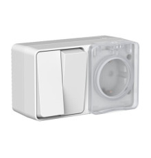 Розетка + выключатель 2-клавишный Systeme Electric ATLASDESIGN PROFI54, открытый монтаж, серый, ATN543074