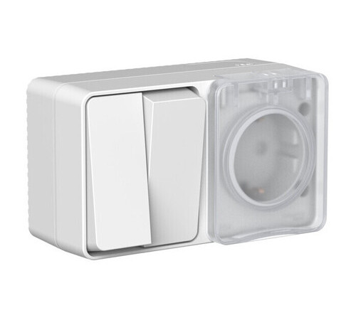 Розетка + выключатель 2-клавишный Systeme Electric ATLASDESIGN PROFI54, открытый монтаж, серый, ATN543074