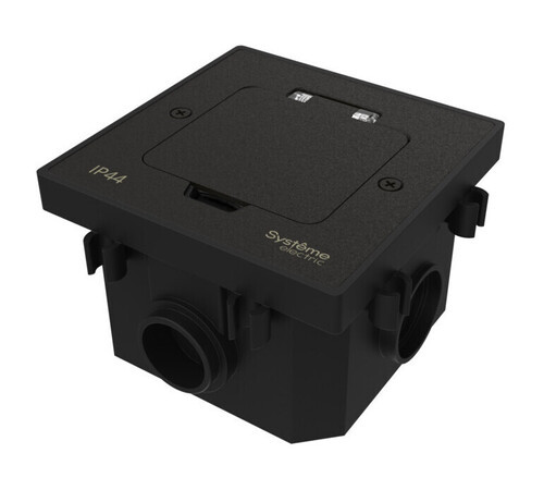 Systeme Elecrtic MultiDesk Чёрный матовый Лючок на 2 модуля IP44 с монтажной коробкой для бетонных полов , тип MDK20