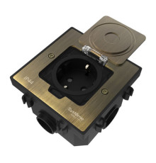 Systeme Elecrtic MultiDesk Античная латунь Лючок с розеткой 2К+З, 16А/250В, IP44 с монтажной коробкой для бетонных полов, тип MDK21