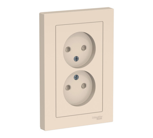 Розетка двухместная с рамкой Systeme Electric ATLASDESIGN, скрытый монтаж, без заземления, со шторками, винтовые клеммы, бежевый