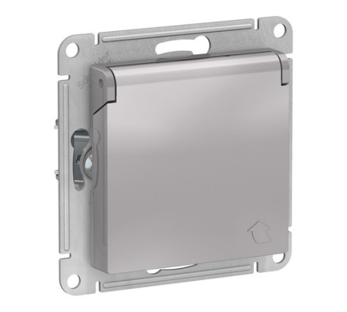 Розетка Systeme Electric ATLASDESIGN, скрытый монтаж, с заземлением, с крышкой, со шторками, винтовые клеммы, алюминий