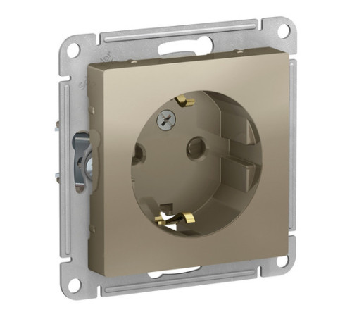 Розетка Systeme Electric ATLASDESIGN, скрытый монтаж, с заземлением, со шторками, шампань