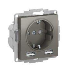Розетка с USB Systeme Electric ATLASDESIGN, скрытый монтаж, с заземлением, сталь