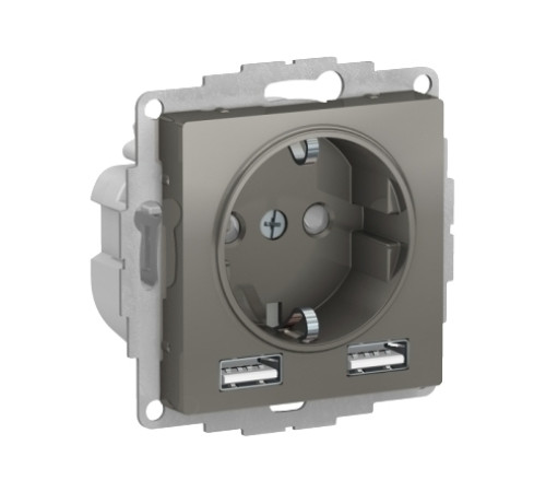 Розетка с USB Systeme Electric ATLASDESIGN, скрытый монтаж, с заземлением, сталь