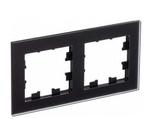 Рамка 2 поста Systeme Electric ATLASDESIGN NATURE, черное матовое стекло (пластик)