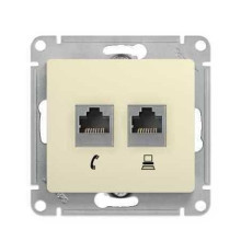 GLOSSA РОЗЕТКА двойная компьютерная RJ45+RJ45, кат.5E, механизм, БЕЖЕВЫЙ