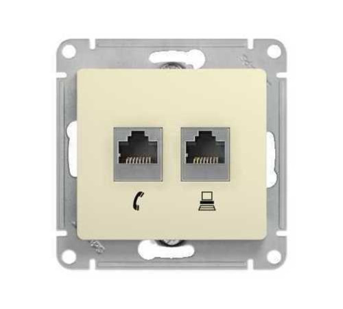 GLOSSA РОЗЕТКА двойная компьютерная RJ45+RJ45, кат.5E, механизм, БЕЖЕВЫЙ