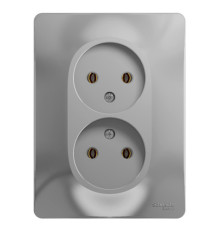Розетка двухместная Systeme Electric GLOSSA, скрытый монтаж, без заземления, алюминий