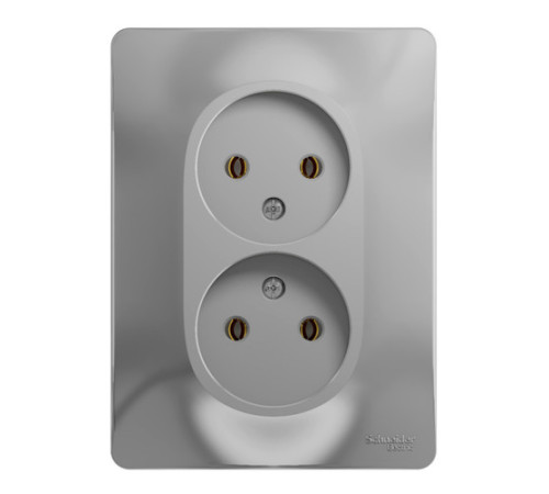 Розетка двухместная Systeme Electric GLOSSA, скрытый монтаж, без заземления, алюминий