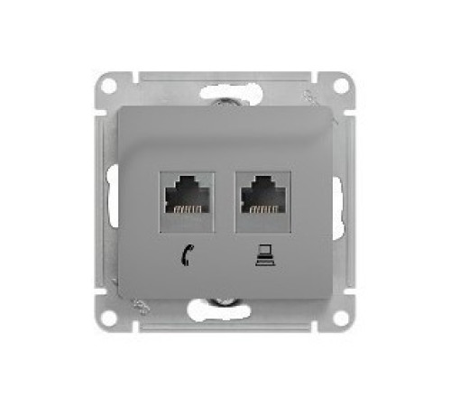 GLOSSA РОЗЕТКА двойная компьютерная RJ45+RJ45, кат.5E, механизм, АЛЮМИНИЙ