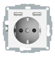 Розетка с USB Merten, скрытый монтаж, с заземлением, белый, MTN2366-0319