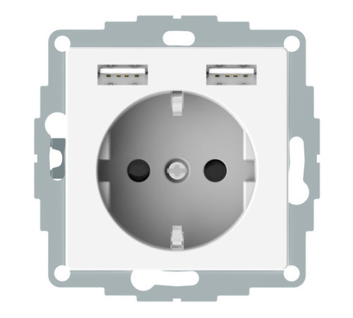 Розетка с USB Merten, скрытый монтаж, с заземлением, белый, MTN2366-0319