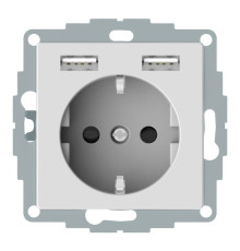 Розетка с USB Merten, скрытый монтаж, с заземлением, активно-белый, MTN2366-0325