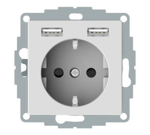 Розетка с USB Merten, скрытый монтаж, с заземлением, активно-белый, MTN2366-0325