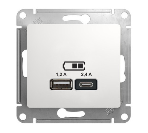 Розетка 2xUSB Systeme Electric GLOSSA, скрытый монтаж, белый, GSL000139