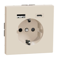 Розетка с 2xUSB тип А+С Schneider Electric MERTEN D-LIFE, скрытый монтаж, с заземлением, сахара