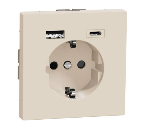 Розетка с 2xUSB тип А+С Schneider Electric MERTEN D-LIFE, скрытый монтаж, с заземлением, сахара