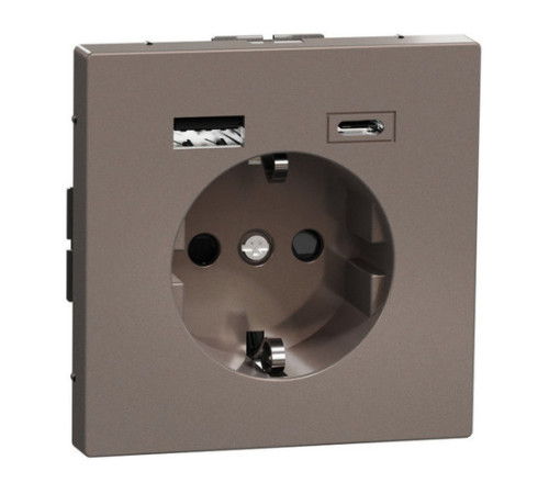 Розетка с 2xUSB тип А+С Schneider Electric MERTEN D-LIFE, скрытый монтаж, с заземлением, мокко
