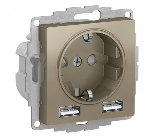 Розетка с USB Systeme Electric ATLASDESIGN, скрытый монтаж, с заземлением, шампань