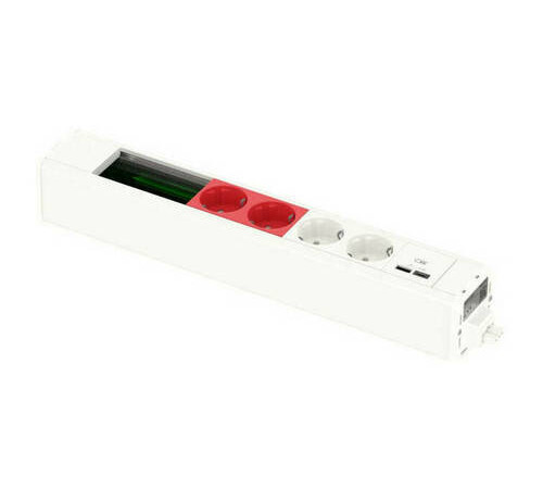 US+ Блок 2хРозетка БЕЛАЯ+2хРозетка КРАСНАЯ+2USB A//C +место (45х90) под VDI БЕЛЫЙ