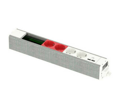 US+ Блок 2хРоз БЕЛАЯ+2хРоз КРАСНАЯ+2USB A//C+место(45х90) под VDI БЕЛЫЙ//СЕР.ТКАНЬ