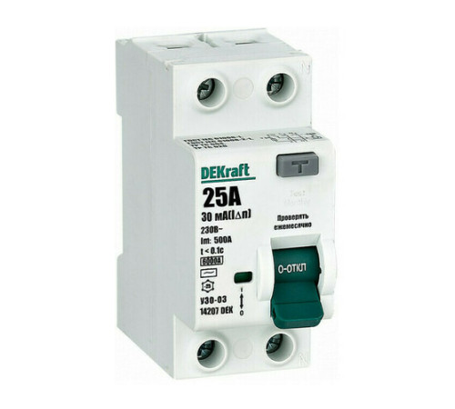 УЗО DEKraft УЗО-03 2P 25А 6 кА, 30 мА ( AC ), 14207DEK
