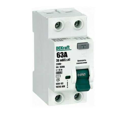 УЗО DEKraft УЗО-03 2P 63А 6 кА, 30 мА ( AC ), 14210DEK