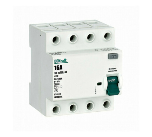 УЗО DEKraft УЗО-03 4P 16А 6 кА, 30 мА ( AC ), 14232DEK