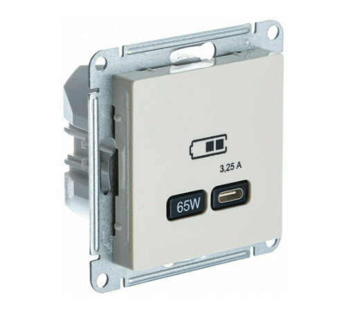 Розетка USB type C Systeme Electric ATLASDESIGN, скрытый монтаж, бежевый, ATN000227