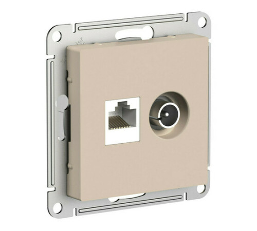 Розетка ТВ+компьютерная TV+RJ45 Systeme Electric ATLASDESIGN, скрытый монтаж, песочный, ATN001289