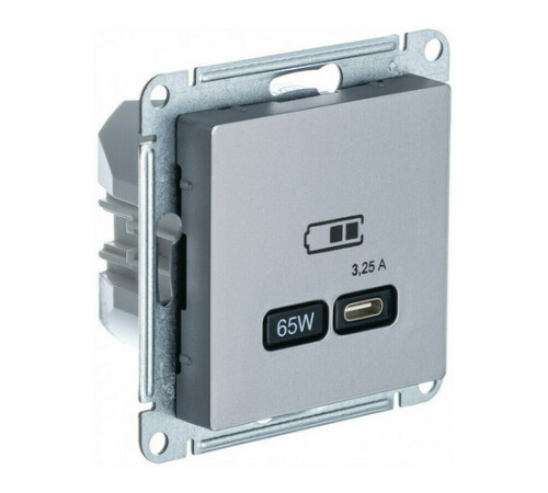 Розетка USB type C Systeme Electric ATLASDESIGN, скрытый монтаж, сталь, ATN000927