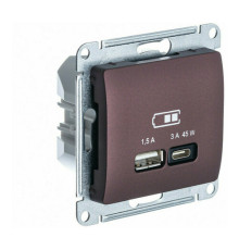 Розетка USB+USB type C Systeme Electric GLOSSA, скрытый монтаж, баклажановый, GSL001129