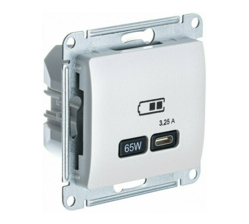 Розетка USB type C Systeme Electric GLOSSA, скрытый монтаж, перламутр, GSL000627