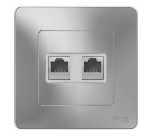 Розетка телефонная+компьютерная RJ11+RJ45 Systeme Electric BLANCA, скрытый монтаж, алюминий, BLNIS045113