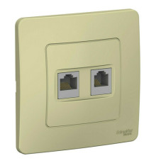 Розетка телефонная+компьютерная RJ11+RJ45 Systeme Electric BLANCA, скрытый монтаж, бежевый, BLNIS045117