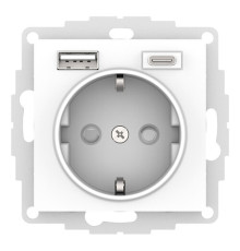 Розетка с USB+USB type C Systeme Electric ATLASDESIGN, скрытый монтаж, с заземлением, со шторками, лотос, ATN001332