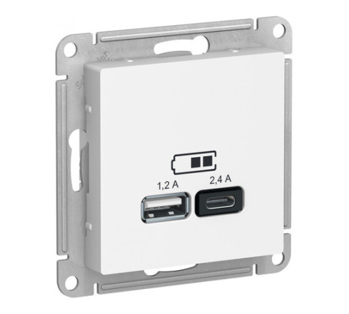 Розетка USB+USB type C Systeme Electric ATLASDESIGN, скрытый монтаж, лотос, ATN001339