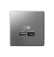 Розетка USB+USB type C Systeme Electric ARTGALLERY, скрытый монтаж, сталь, GAL000929