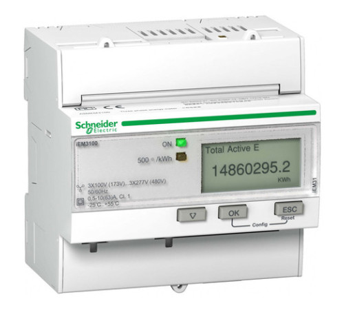 Счетчик электроэнергии однотарифный Schneider Electric Acti9 трехфазный 63(63)А, ЖКИ, кл.т. 1, A9MEM3100R