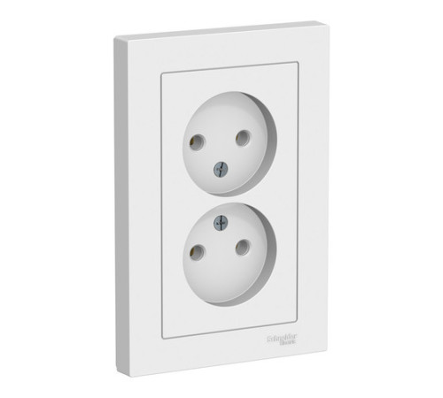 Розетка двухместная с рамкой Systeme Electric ATLASDESIGN, скрытый монтаж, без заземления, винтовые клеммы, белый