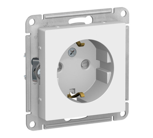 Розетка Systeme Electric ATLASDESIGN, скрытый монтаж, с заземлением, со шторками, винтовые клеммы, белый