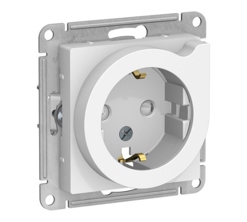 Розетка Systeme Electric ATLASDESIGN, скрытый монтаж, с заземлением, со шторками, белый