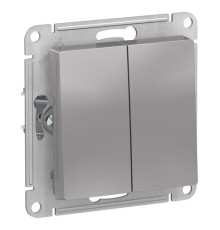Выключатель 2-клавишный Systeme Electric ATLASDESIGN, скрытый монтаж, алюминий