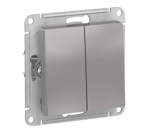 Выключатель 2-клавишный Systeme Electric ATLASDESIGN, скрытый монтаж, алюминий