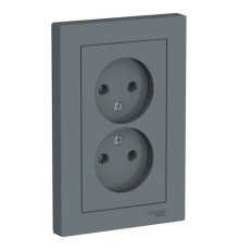 Розетка двухместная Systeme Electric ATLASDESIGN, скрытый монтаж, без заземления, грифель