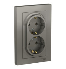 Розетка двухместная Systeme Electric ATLASDESIGN, скрытый монтаж, с заземлением, сталь