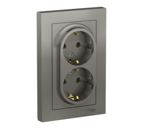 Розетка двухместная Systeme Electric ATLASDESIGN, скрытый монтаж, с заземлением, сталь