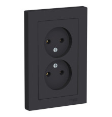 Розетка двухместная Systeme Electric ATLASDESIGN, скрытый монтаж, без заземления, карбон