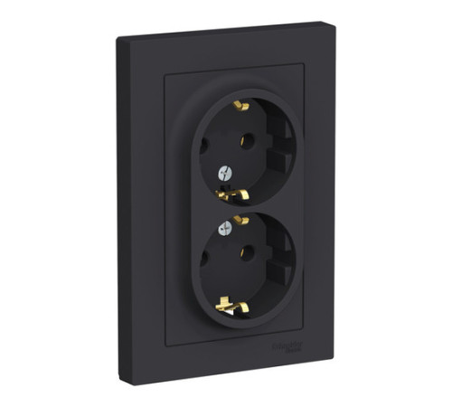 Розетка двухместная Systeme Electric ATLASDESIGN, скрытый монтаж, с заземлением, карбон